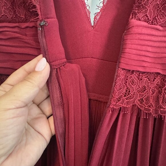 ASOS Burgundy Lace Insert Pleated Slit Maxi Dress 8 - Picture 12 of 14